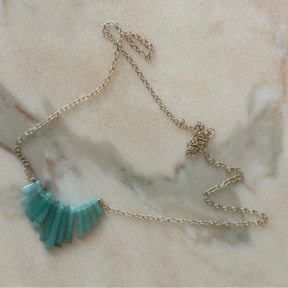 Seafoam Polished Aventurine Long Gold Plated Chain Link Layering Necklace